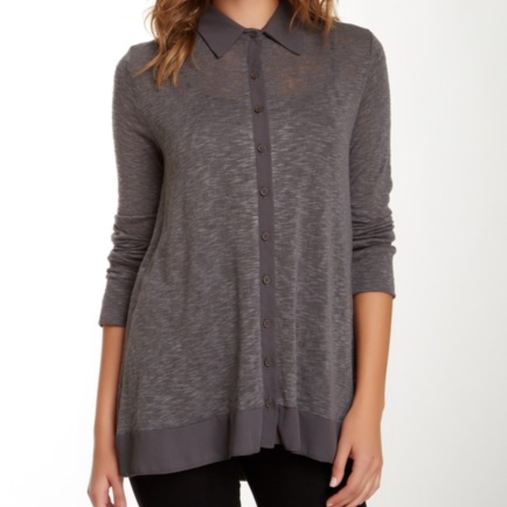 Pleione | Mixed Media Boyfriend Cardigan in Grey